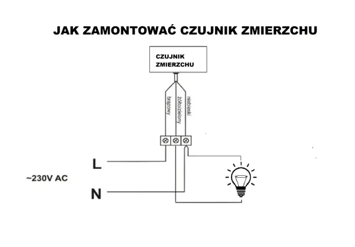 Schemat podłączenia czujnika zmierzchu. Dowiedz się, jak ustawić czujnik ruchu i zmierzchu, by oświetlenie działało automatycznie.