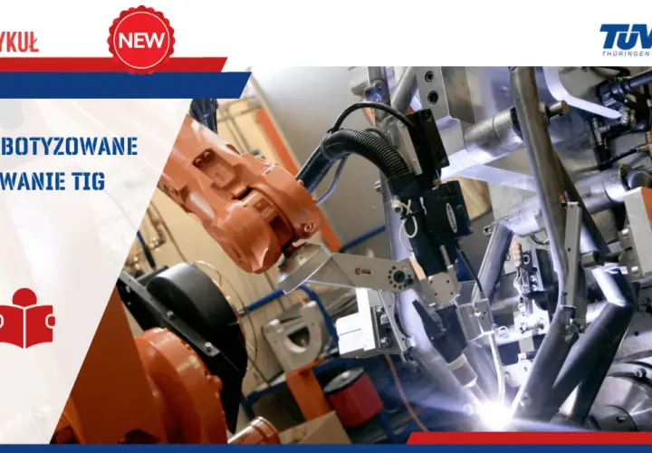 Zrobotyzowane spawanie TIG: pomarańczowe ramię robota precyzyjnie spawa metal, tworząc jasny łuk spawalniczy.
