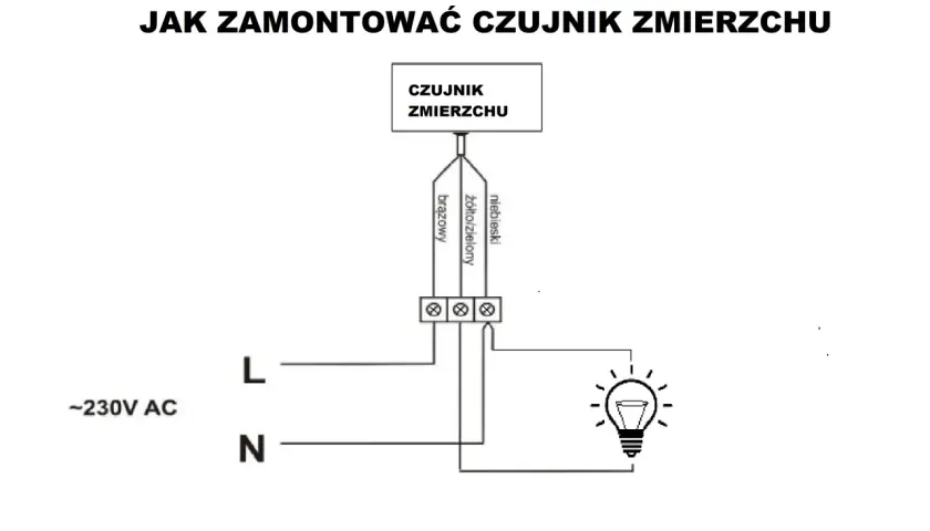 Schemat podłączenia czujnika zmierzchu. Dowiedz się, jak ustawić czujnik ruchu i zmierzchu, by oświetlenie działało automatycznie.